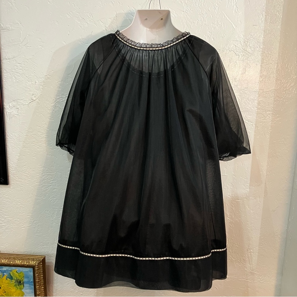 1960s Vintage Black Chiffon Peignoir Nightgown Li… - image 7